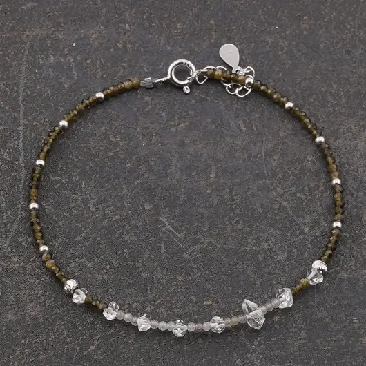 Bratara unicat cu Diamant Herkimer, Labradorit si Obsidian auriu, argint 925, imagine 2