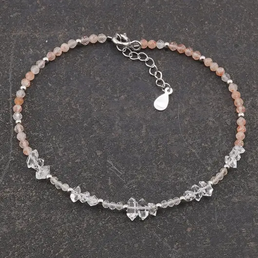 Bratara unicat cu Diamant Herkimer, Piatra soarelui si Cristal de stanca, argint 925, imagine 2