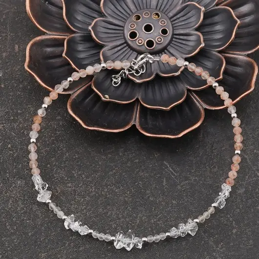 Bratara unicat cu Diamant Herkimer, Piatra soarelui si Cristal de stanca, argint 925, imagine 3
