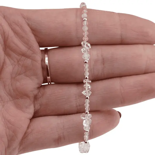 Bratara unicat cu Diamant Herkimer, Piatra soarelui si Cristal de stanca, argint 925, imagine 4