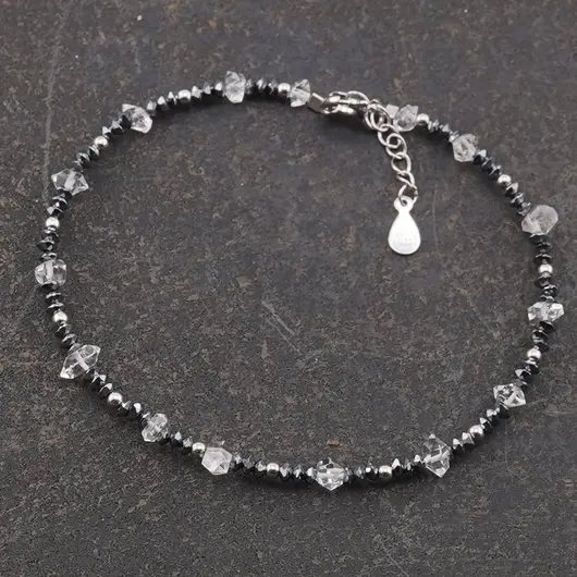 Bratara unicat cu Diamant Herkimer si Hematit discuri, argint 925, imagine 2