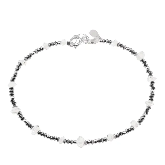 Bratara unicat cu Diamant Herkimer si Hematit discuri, argint 925