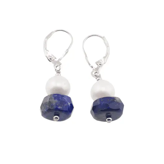Cercei cu agatatoare Lapis Lazuli si perle de cultura cu argint 925