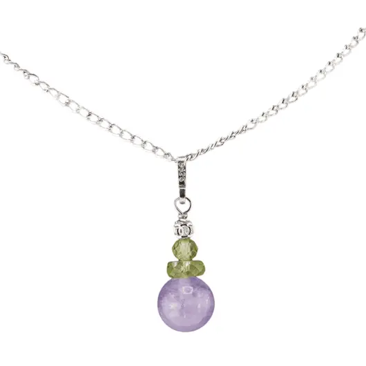 Pandantiv cristale naturale Ametist lavanda si Peridot A+ fatetat cu argint 925, imagine 2