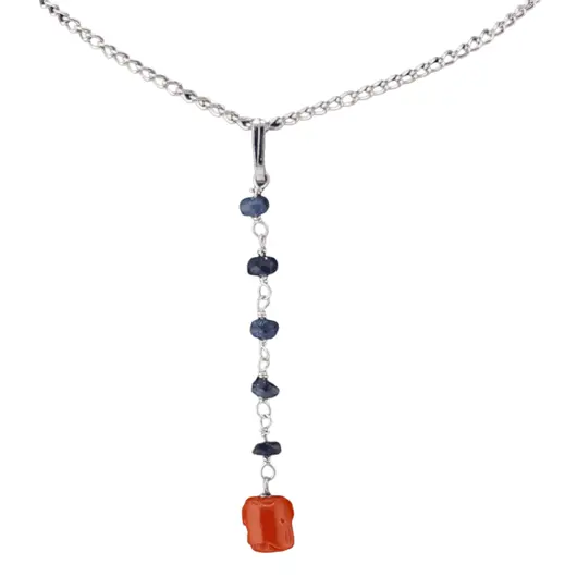 Pandantiv cristale naturale Safir lucrat manual si Coral natural cu argint 925, imagine 2