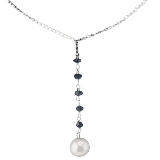 Pandantiv cristale naturale Safir lucrat manual si Perle de cultura A+ cu argint 925, imagine 2