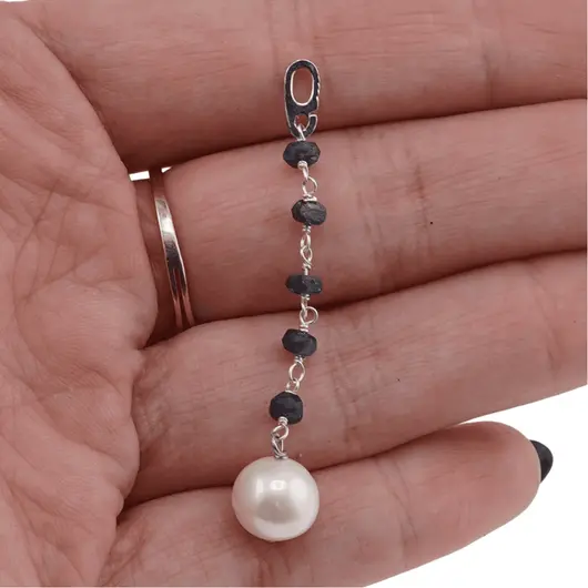 Pandantiv cristale naturale Safir lucrat manual si Perle de cultura A+ cu argint 925, imagine 3