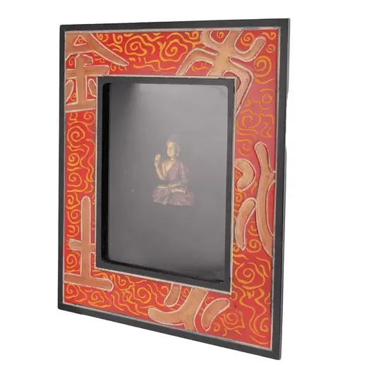 Tablou cu Buddha din rasina si rama de lemn rosie, 28cm x 24cm, imagine 2