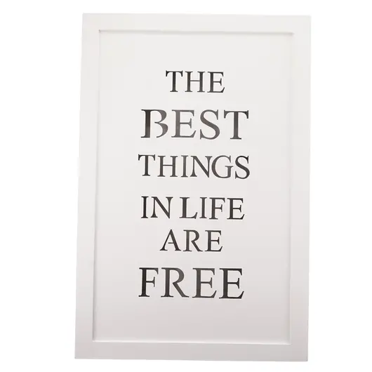 Tablou cu mesaj si led THE BEST THINGS IN LIFE ARE FREE, 30cm x 20cm