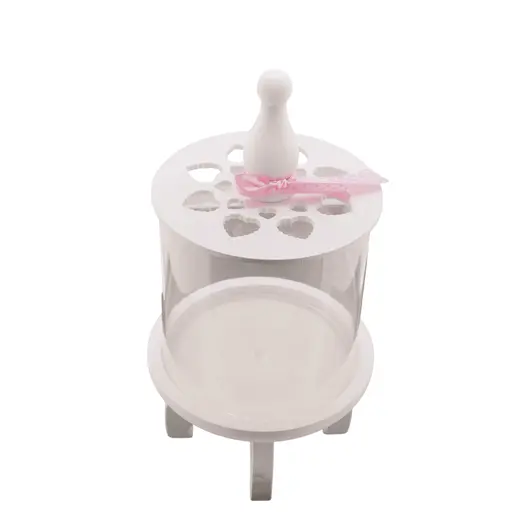 Vas din sticla pentru depozitare cu suport si capac din lemn perforat, alb 25cm, imagine 2