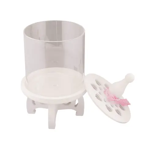 Vas din sticla pentru depozitare cu suport si capac din lemn perforat, alb 25cm, imagine 3