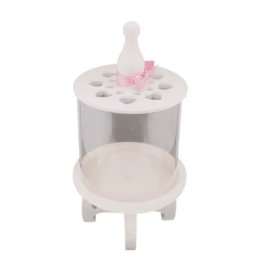 Vas din sticla pentru depozitare cu suport si capac din lemn perforat, alb 25cm, imagine 4