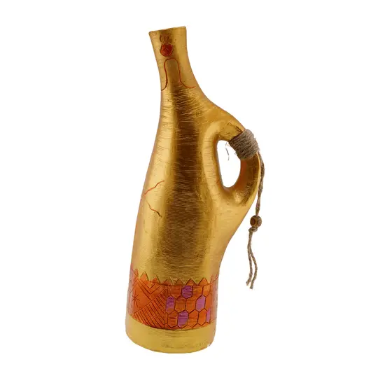 Vaza aurie cu model mama si fiul arta africana, 23cm x 9,5cm, imagine 2
