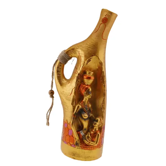 Vaza aurie cu model mama si fiul arta africana, 23cm x 9,5cm, imagine 4
