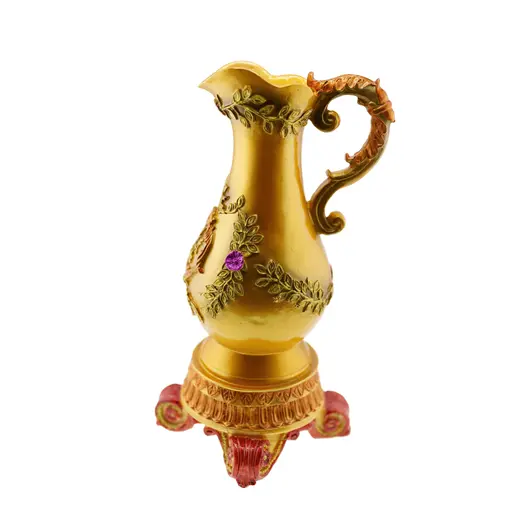 Vaza pocal auriu cu model floral din plastic, 26cm x 10cm, imagine 3