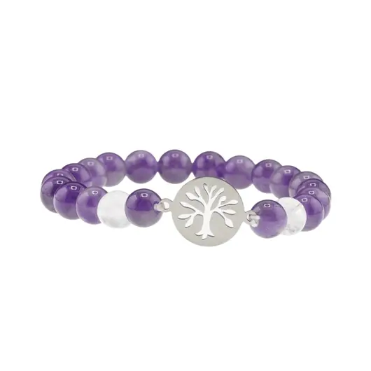 Bratara Ametist si Cristal de stanca sfere 8mm cu Pomul Vietii pe elastic, imagine 3