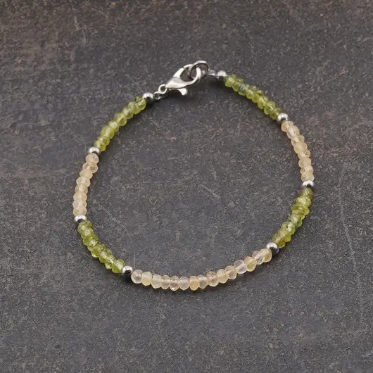 Bratara Citrin si Peridot discuri fatetate, elemente inox argintiu, 3mm, imagine 2