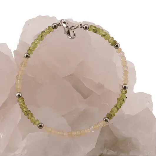 Bratara Citrin si Peridot discuri fatetate, elemente inox argintiu, 3mm, imagine 3