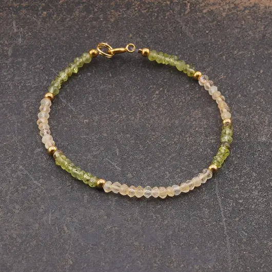 Bratara Citrin si Peridot discuri fatetate, elemente inox auriu, 3mm, imagine 2