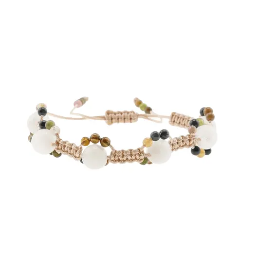 Bratara confectionata manual cu noduri Piatra Lunii si Turmalina multicolora sfere, 4-8mm