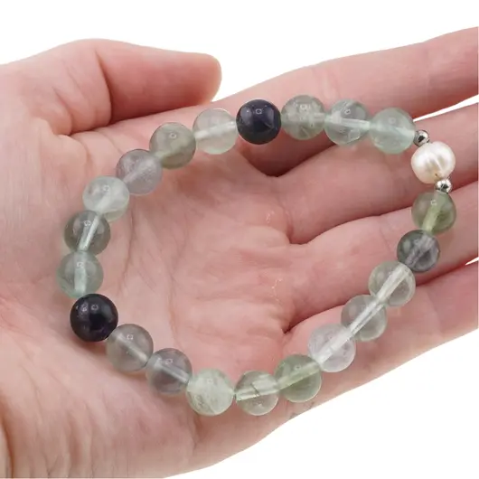 Bratara Fluorit sfere si Perla de cultura cu elemente argintii pe elastic, 8mm, imagine 5