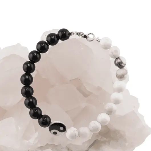 Bratara Yin Yang Howlit, Onix si Sidef sfere, 8mm, imagine 2
