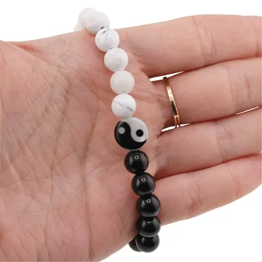 Bratara Yin Yang Howlit, Onix si Sidef sfere, 8mm, imagine 3