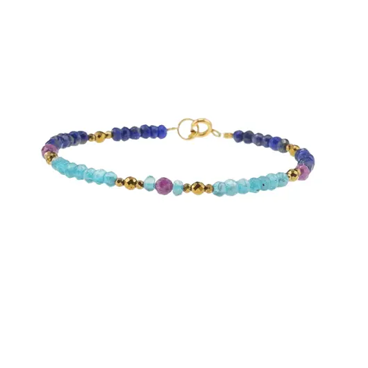 Bratara Lapis Lazuli, Apatit, Rubin si Hematit auriu discuri si sfere fatetate, 2-4mm, imagine 2