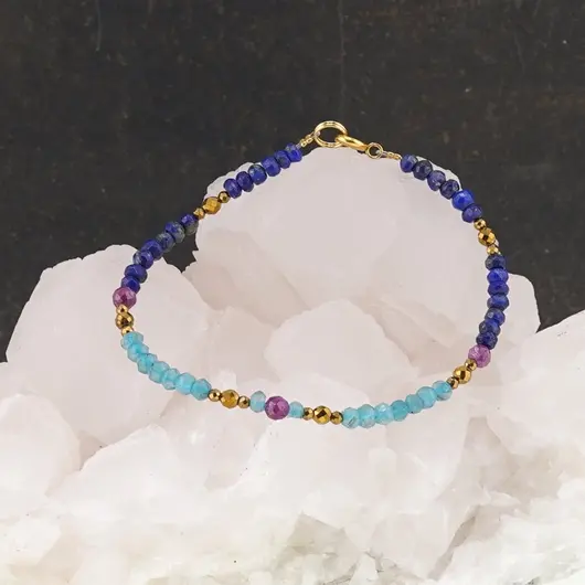 Bratara Lapis Lazuli, Apatit, Rubin si Hematit auriu discuri si sfere fatetate, 2-4mm, imagine 3