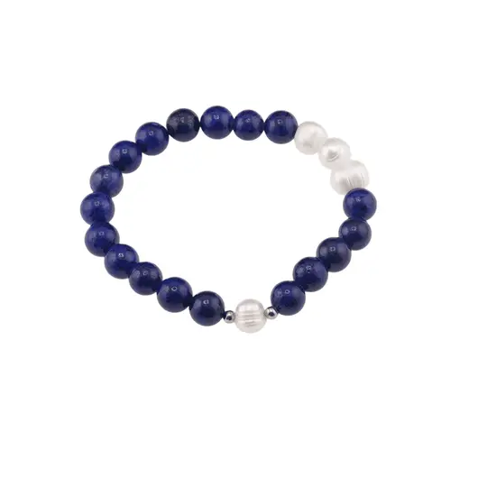 Bratara Lapis Lazuli si Perle de cultura sfere cu elemente argintii pe elastic, 8mm