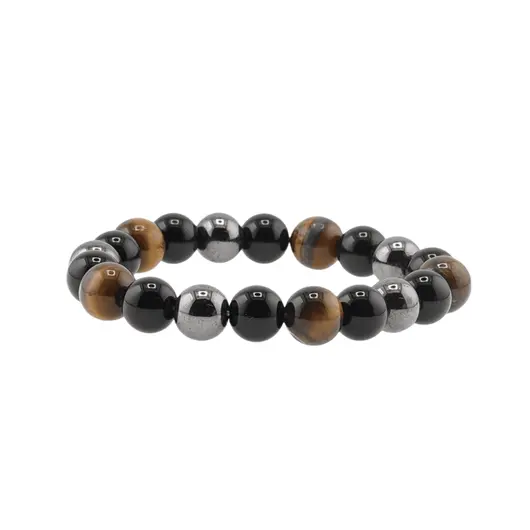 Bratara pentru protectie Ochi de tigru, Hematit si Obsidian negru sfere pe elastic, 10mm, imagine 5