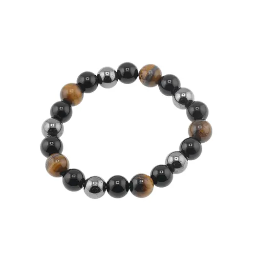 Bratara pentru protectie Ochi de tigru, Hematit si Obsidian negru sfere pe elastic, 10mm