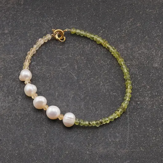 Bratara Peridot, Citrin discuri fatetate si Perle de cultura, 3-8mm, imagine 2