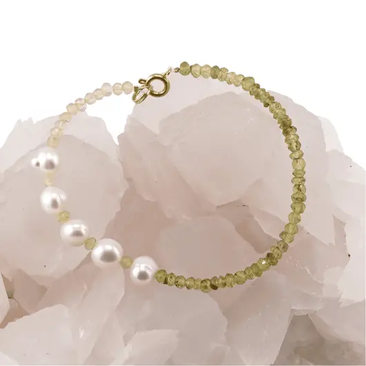 Bratara Peridot, Citrin discuri fatetate si Perle de cultura, 3-8mm, imagine 3