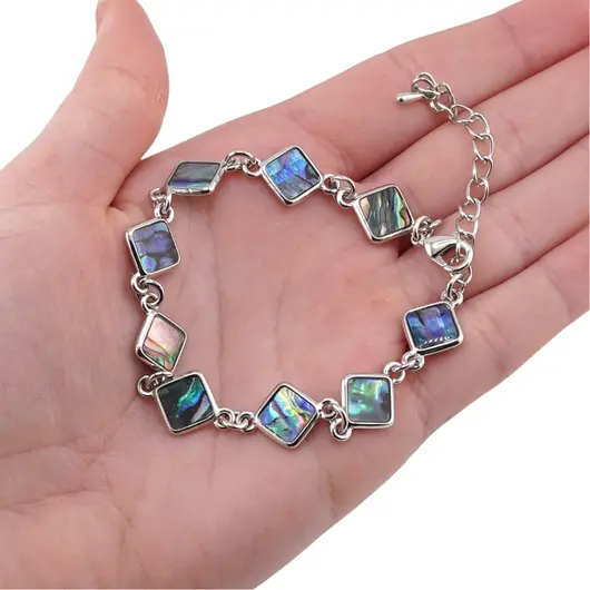 Bratara scoica abalone romb cu montura metalica, 18,5cm, imagine 3