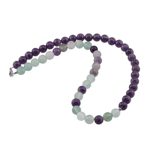 Colier Ametist si Fluorit sfere 8mm cu bumb argintiu