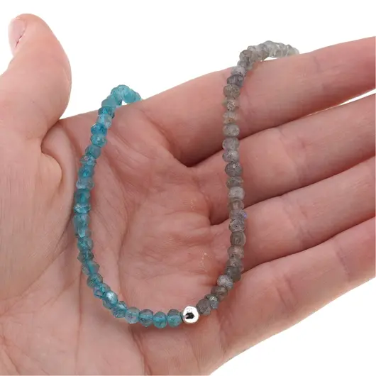 Colier asimetric Labradorit, Apatit discuri fatetate si Hematit argintiu, 4-5mm, imagine 5