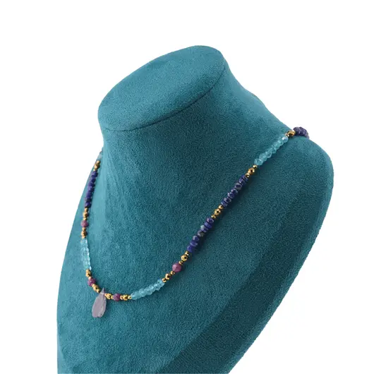 Colier Lapis Lazuli, Apatit, Rubin, Iolith si Hematit auriu, 2-15mm, imagine 4