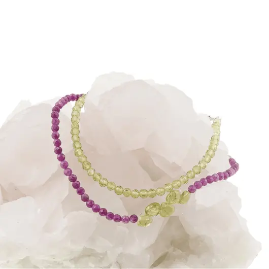 Colier Peridot si Rubin sfere fatetate cu Argint 925, 3-6mm, imagine 3