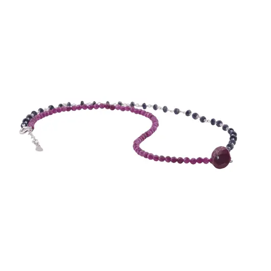 Colier Safir lucrat manual cu Argint 925, Rubin sfere fatetate 3-4mm si pandantiv Rubin, imagine 2