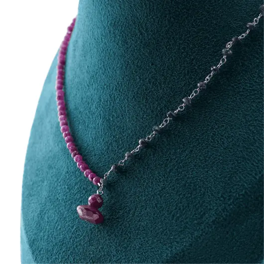 Colier Safir lucrat manual cu Argint 925, Rubin sfere fatetate 3-4mm si pandantiv Rubin, imagine 5
