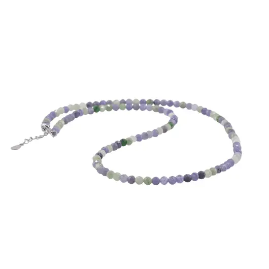 Colier Tanzanit si Smarald sfere fatetate cu Argint 925, 4mm, imagine 2