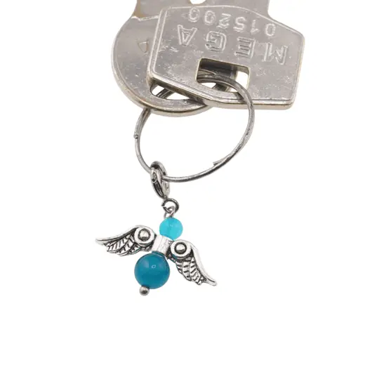 Breloc Ingeras cu pietre semipretioase Agat albastru, 4-6mm, imagine 4