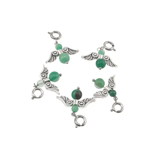 Breloc Ingeras cu pietre semipretioase Agat verde, 4-6mm, imagine 2
