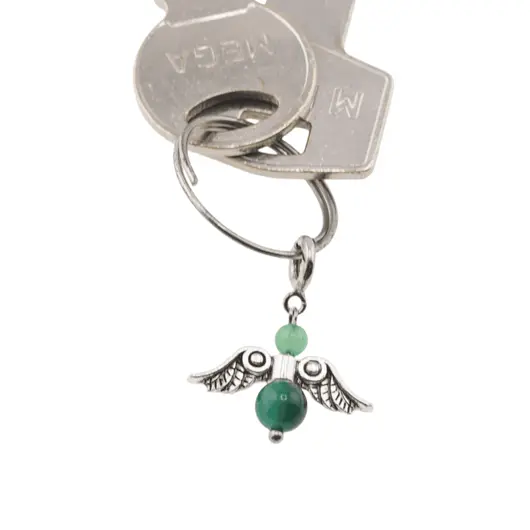 Breloc Ingeras cu pietre semipretioase Agat verde, 4-6mm, imagine 4