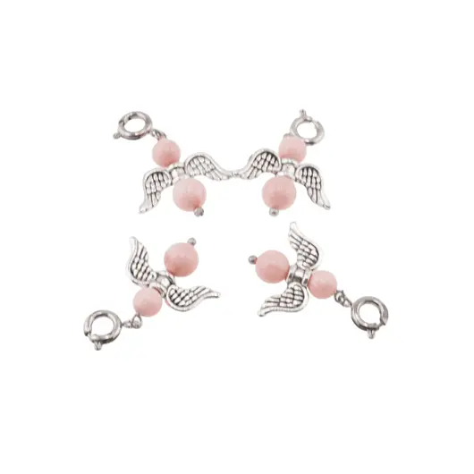 Breloc Ingeras cu pietre semipretioase Coral roz, 4-6mm, imagine 2