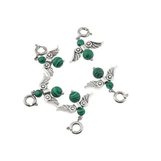 Breloc Ingeras cu pietre semipretioase Malachit sintetic, 4-6mm, imagine 2