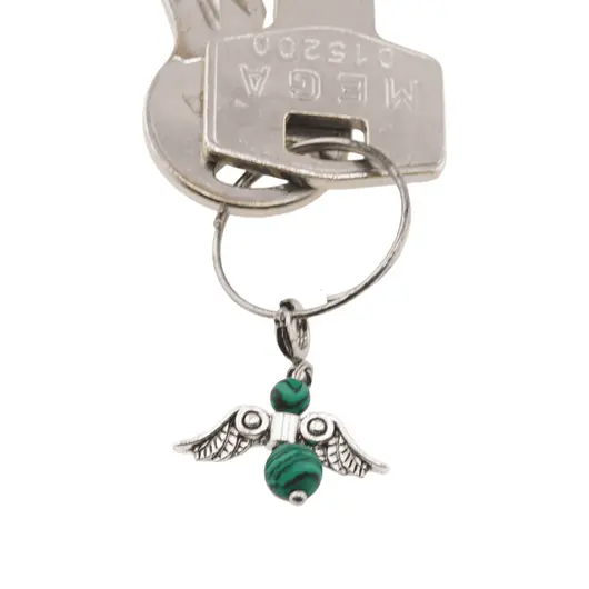Breloc Ingeras cu pietre semipretioase Malachit sintetic, 4-6mm, imagine 4