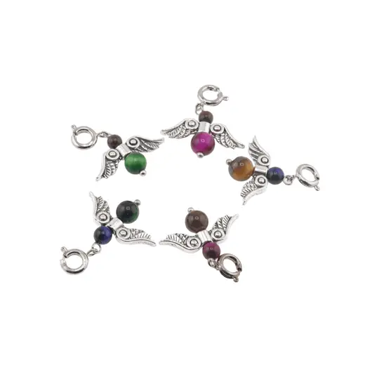 Breloc Ingeras cu pietre semipretioase Mix Ochi de tigru, 4-6mm, imagine 2