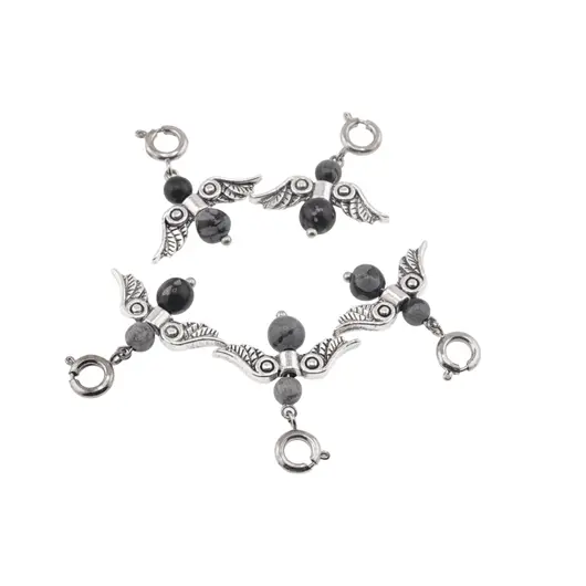 Breloc Ingeras cu pietre semipretioase Obsidian fulg de nea, 4-6mm, imagine 2